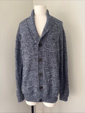 GAP Men's Shawl Collar Cardigan Heather Navy L